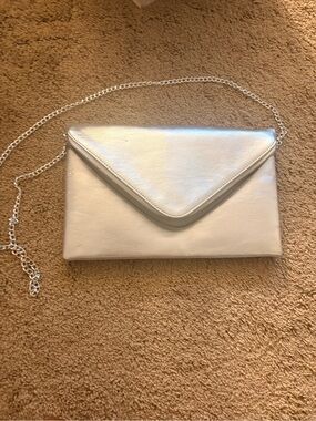 Silver Envelope Clutch with Chain Strap